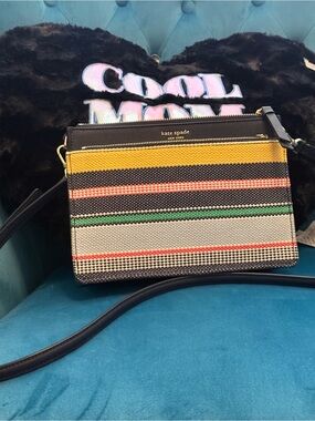Kate Spade beautiful  Black Multicolor Striped Crossbody Bag